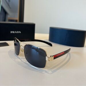 Prada Gold and Black Sunglasses with Red Detail